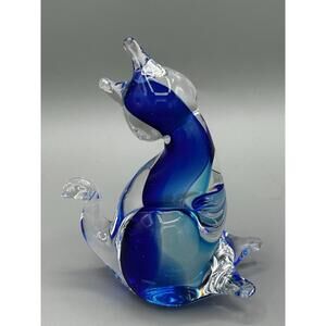 Vtg MURANO SOMMERSO Art Glass Sitting CAT Figurine Blue Green Clear 5’’ Tall